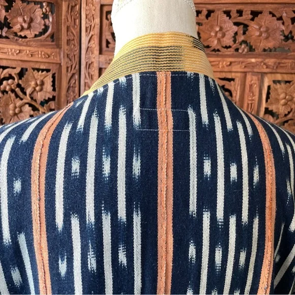 Vintage Handmade African Ikat Tribal Open Front Kimono with Fringe - Picture 10 of 13